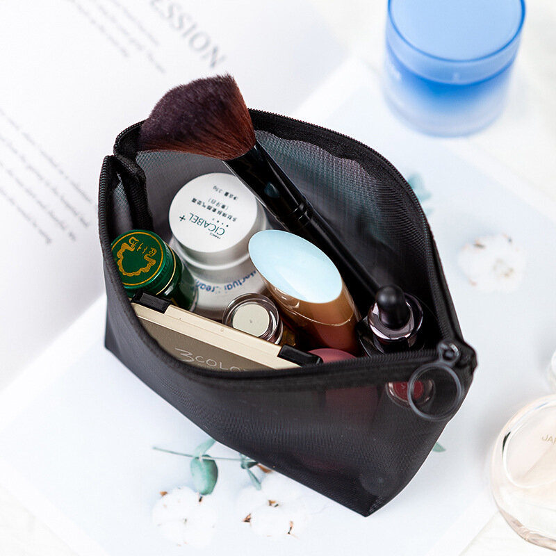Tas kosmetik besar transparan jaring tas Makeup hitam bening kotak saku perlengkapan mandi Travel portabel Organizer penyimpanan lipstik