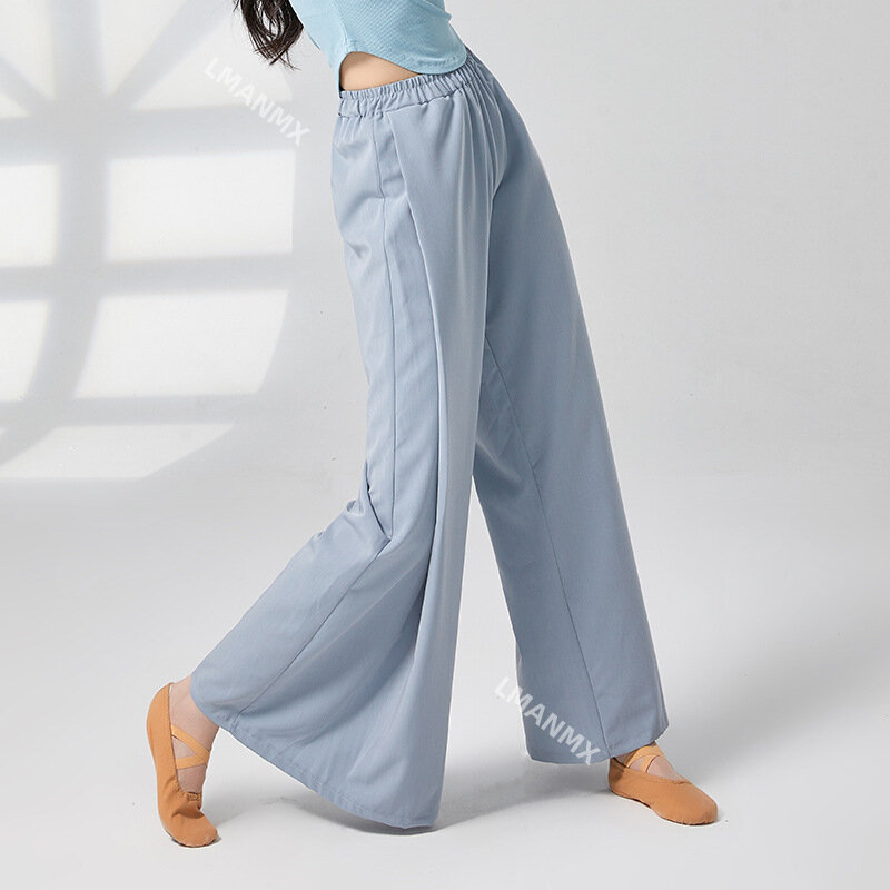 Women Modern Dance Pants Loose Fitting Wide Leg Trousers Daily Solid Color Practice Clothing Elastic Waistline Flowy Skirt Pants
