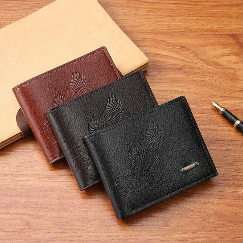 High Brand Men Wallet Eagle Embossed Short Wallet Horizontal Pu Leather Multi Card Business Casual Credit Card Coin Wallet
