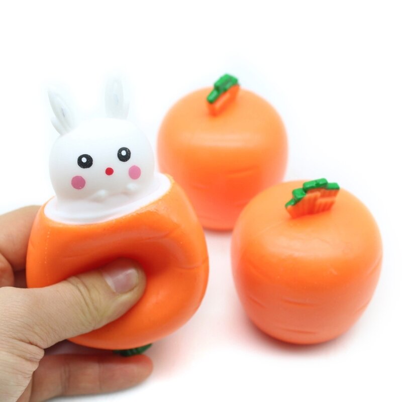 77HD Toy Zanahoria Conejo exprimible Juguete descompresión Pop-Out Conejo Squeeze Toy Party Favor Novedad Juguete para