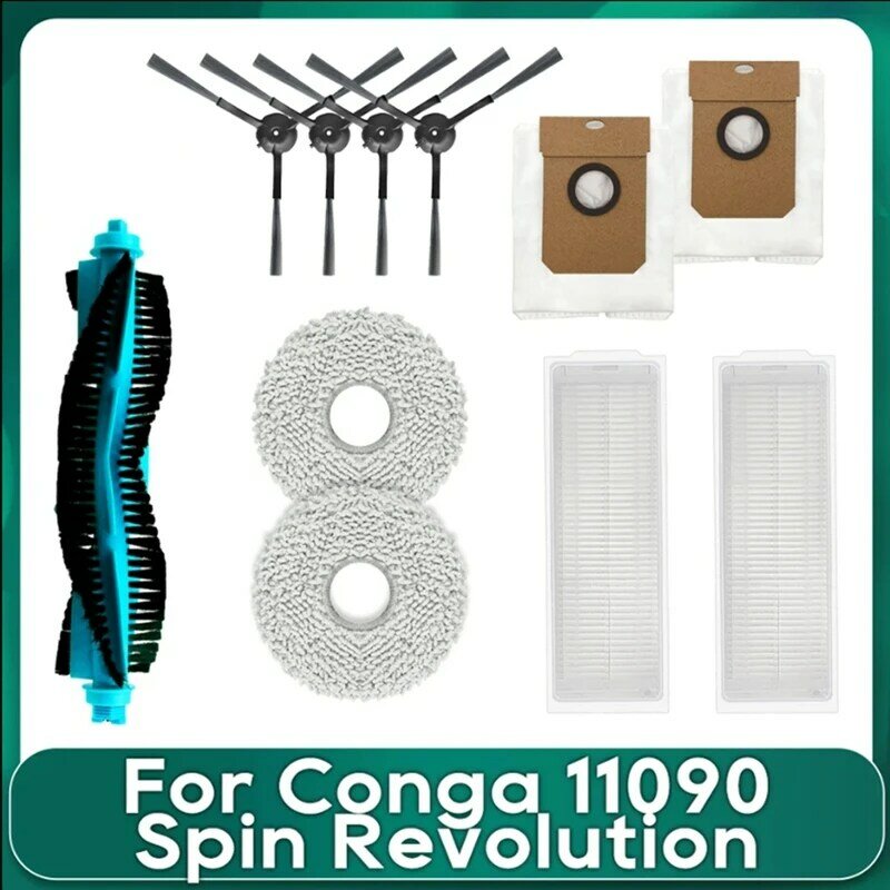 Bolsa de polvo para Robot aspirador Conga 11090 Spin Revolution, filtro Hepa, cepillo lateral principal, accesorios de plástico, 11 piezas