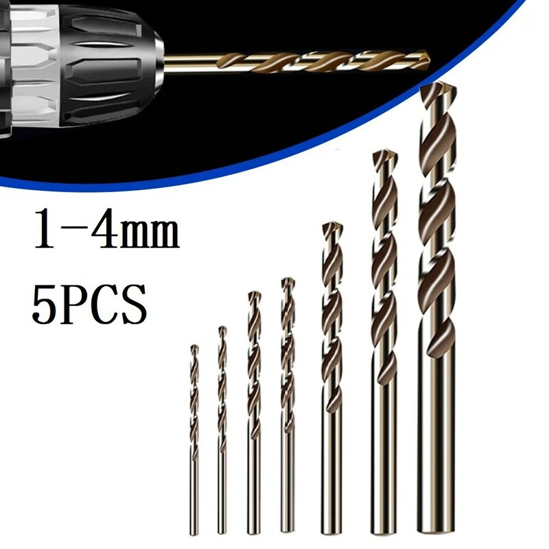 5 buah M35 bor logam kobalt, batang lurus Set HSS-Co alat pembuka lubang 1-4mm untuk pekerjaan kayu besi logam