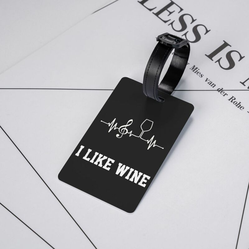 Wine Music Clef Wineglass Heartbeat Luggage Tag Travel Bag Suitcase Privacy Cover ID Label