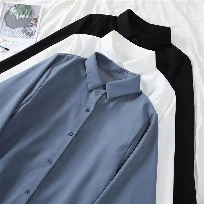 Рубашка с лацканами и длинными рукавами-фонариками, уличная одежда, женская рубашка с рукавами-фонариками, однобортный модный мешковатый дизайн