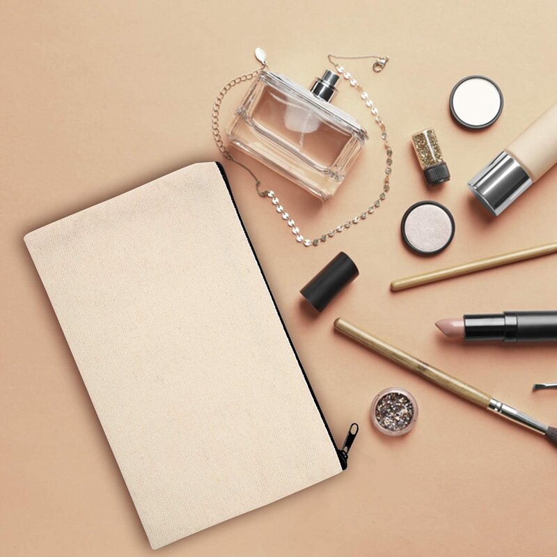 Em branco Canvas Pencil Bag, DIY Craft Bag, Pen Case, em branco Maquiagem Bag, Cotton Cosmetic Bag, Travel Bag, 10 Pcs
