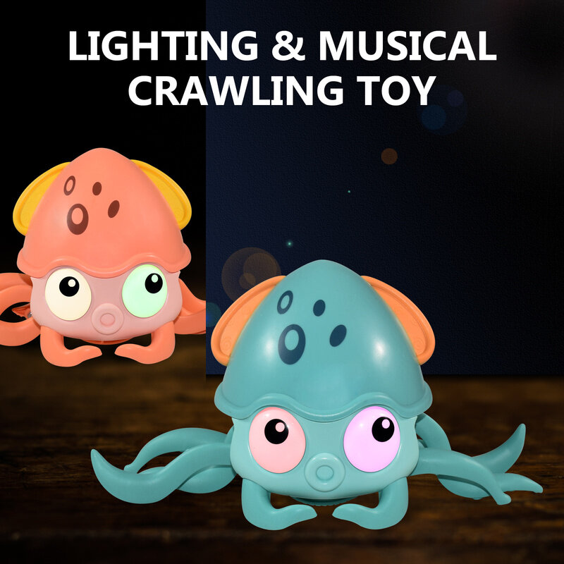 Mainan kepiting menari, untuk bayi merangkak interaktif keluar kepiting berjalan menari dengan musik secara otomatis menghindari hambatan mainan