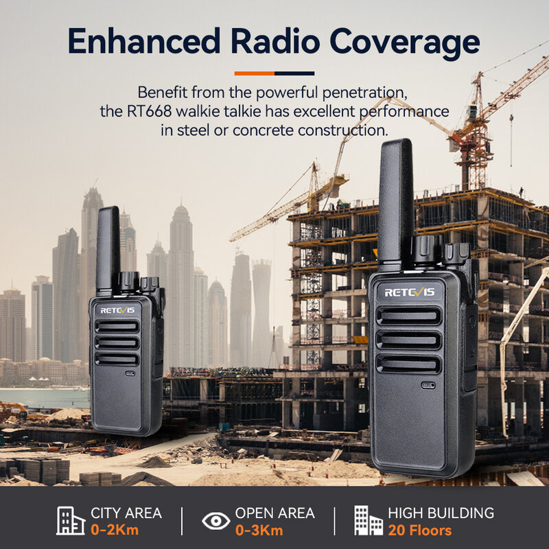 Retevis-walkie-talkie RT668 de largo alcance PMR446, Radio recargable resistente para fábrica y sitio de construcción, 6 piezas