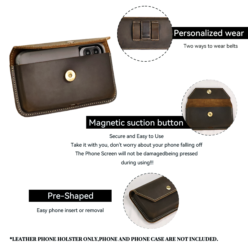 RIYAO tas pinggang kulit asli pria dompet ponsel Flip Vintage tas pinggang dengan klip sabuk untuk penutup ponsel iphone Samsung