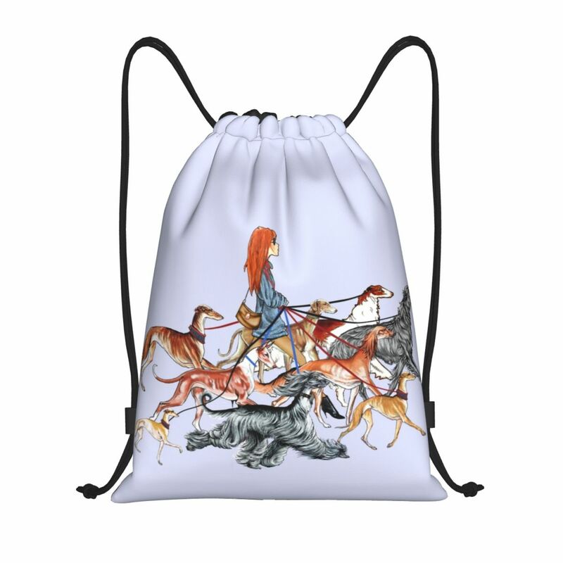 Walking The Sighthounds Drawstring Backpack Sports Gym Bag for Men Women Whippet Greyhound Dog Shopping Sackpack