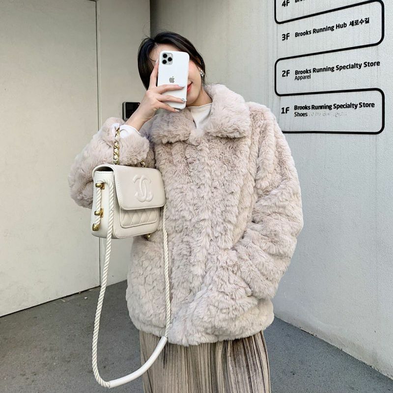 Abrigo holgado de piel para mujer, chaqueta informal y cómoda, versátil, elegante, a la moda, para otoño e invierno, 2023