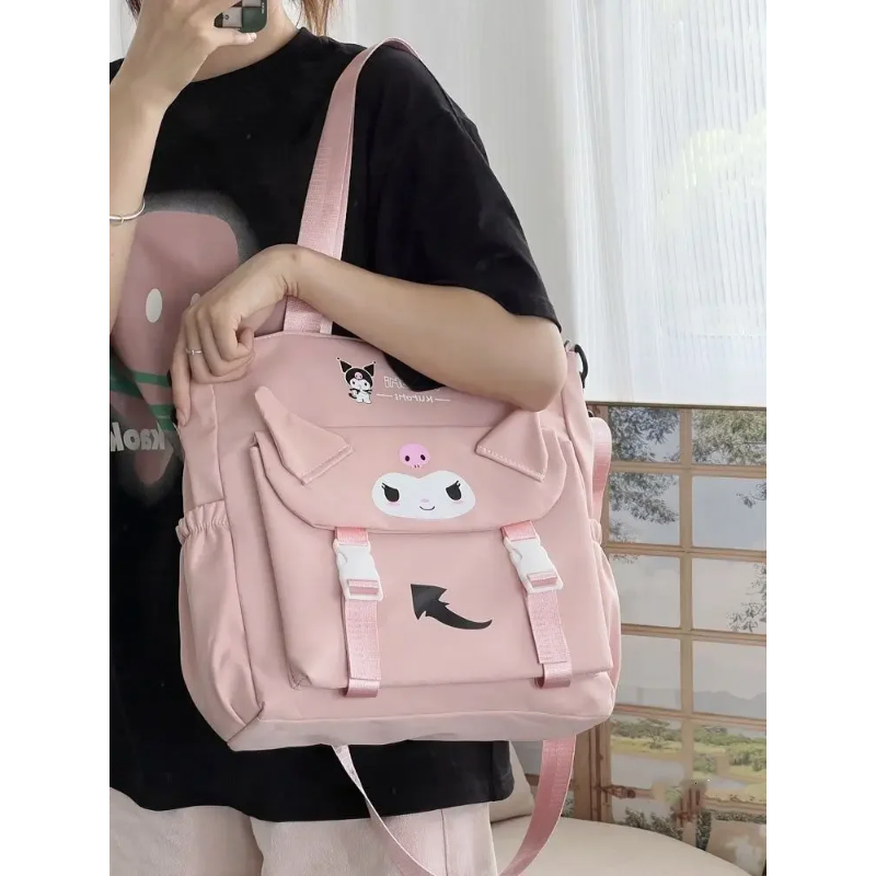 Sanrio Cartoon Cute Kuromi Shoulder Crossbody Tote Bag High School and College Student Canvas Bag for Class TuitionBag waterprof