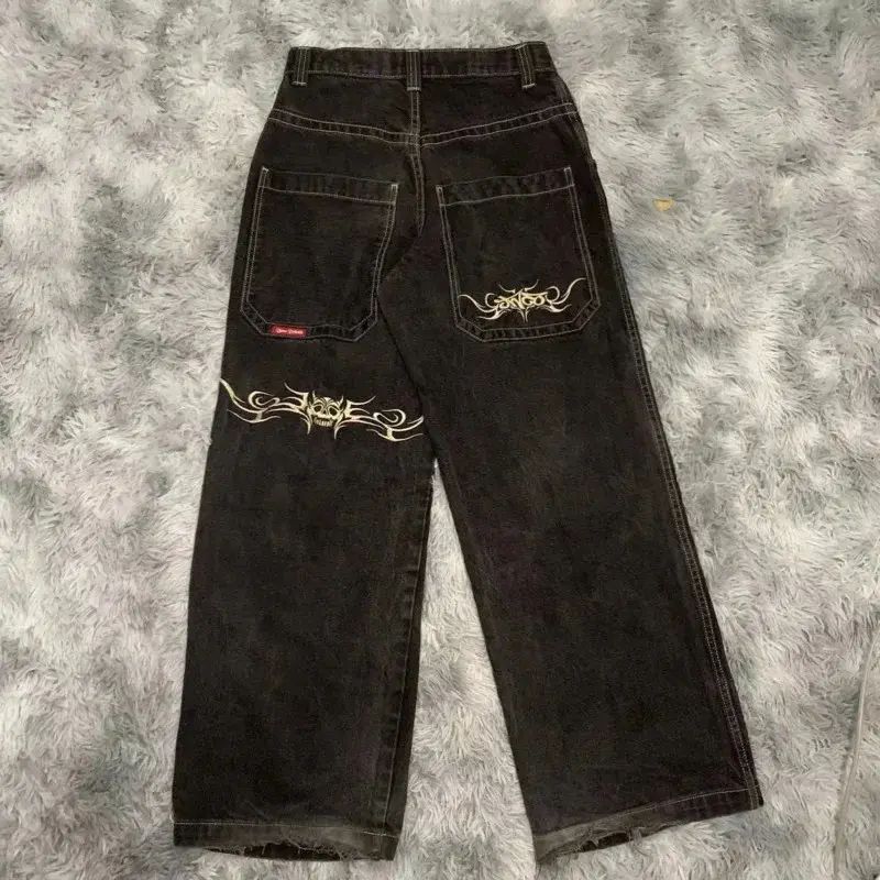 Hip Hop Hose mit weitem Bein lässig lose y2k Streetwear schwarze Jeans hose Vintage Grafik druck Baggy Jeans Hose mit hoher Taille für Männer