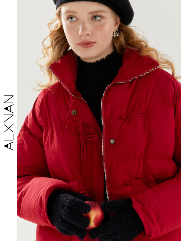 ALXNAN jaket musim dingin wanita TM00810, parka hangat gaya China lengan panjang kasual katun empuk wanita 2024