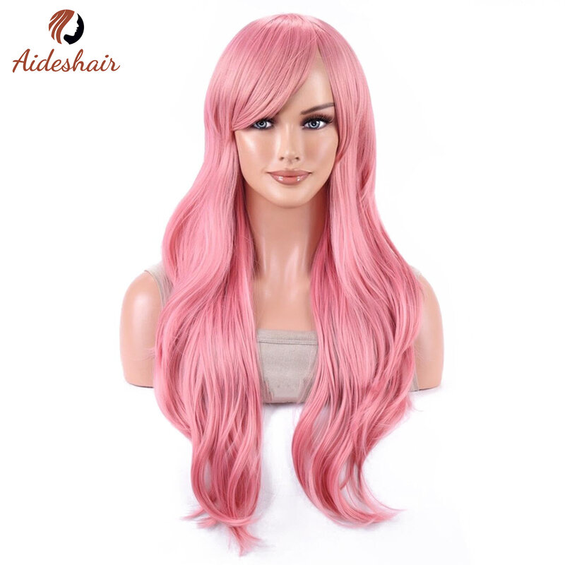 Aideshair-Peluca de pelo largo y ondulado para mujer, cabellera rizada de 28 "y 70cm, resistente al calor, Cosplay con gorro gratis