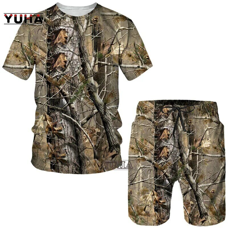 YUHA, jagd Sommer Männer der 3D Gedruckt Camouflage Ahorn Blätter T-Shirt/Shorts/Anzüge Unisex Casual Outdoor Sportwear Kurzarm