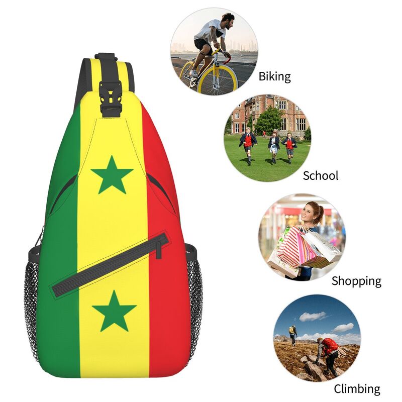 La bandiera del Senegal borsa a tracolla a tracolla Cool Chest Bag Senegal Flag zaino a tracolla Daypack per viaggi escursionismo borsa da viaggio