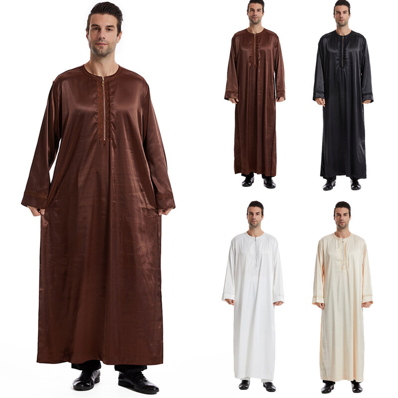 Dubai Turkey pakaian pria Muslim Islami gaun Maxi jubah depan ritsleting gaun Abaya Abaya Ramadan Kaftan Abaya gaun Jubba kostum Thobe
