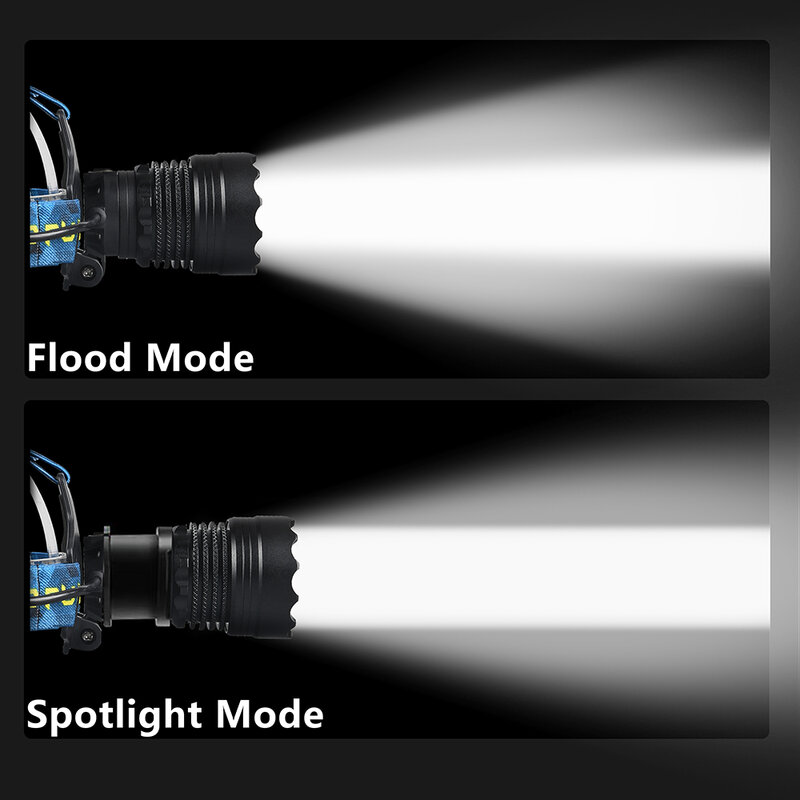 Linterna frontal LED potente de 800 vatios, linterna de cabeza de alta potencia de 1000000 lúmenes, recargable por USB, 8000 metros
