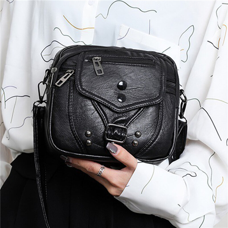 2024 Retro Women's Bag New Fashion Women's Messenger Bag Fashion Soft Leather Shoulder Bag Washed Leather Small Square Bag