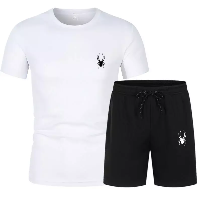 Спортивный костюм мужской из двух предметов, футболка и пляжные шорты, повседневный комплект с коротким рукавом для фитнеса и бега