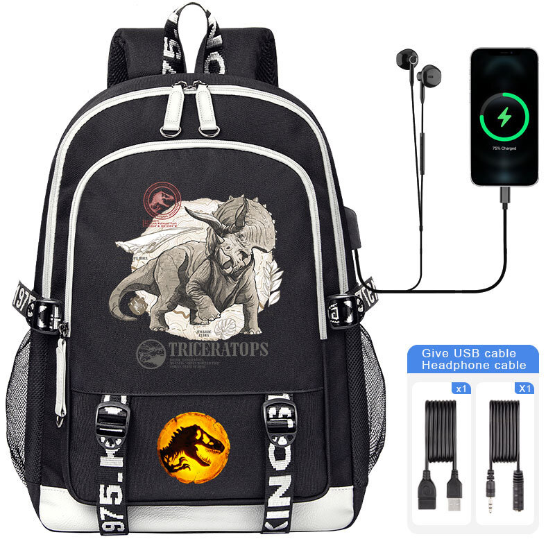 Jurassic World Dominion USB Large Capacity Teenagers Schoolbag Children Laptop Travel Backpack Girl Boy Kids School Book Bag