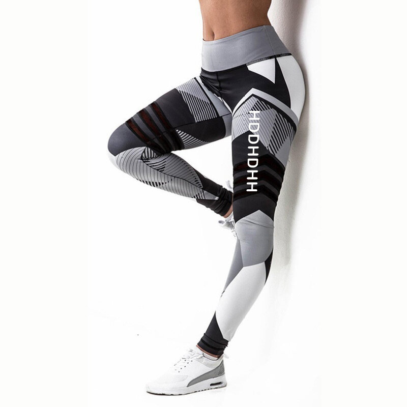 New Geometric Digital Printing Yoga Pants Women's European and American Four-needle Six-thread Leggings