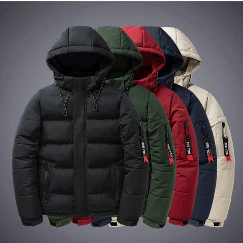 New Winter Warm Thick Parkas Men Windproof Outerwear Hooded Cotton-padded Jacket Bomber Zipper Coat Black Blue Men's Clothing