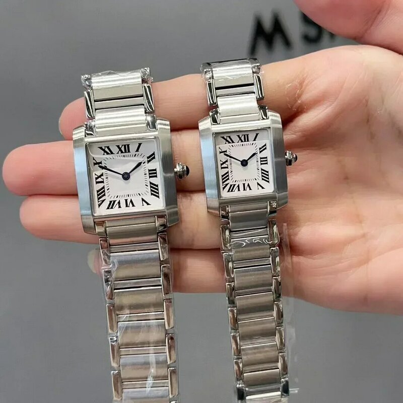 นาฬิกาผู้หญิงนาฬิกาควอตซ์แบบเรียบหรูชั้นนำดีไซน์เนอร์หรูหรากันน้ำถังฝรั่งเศสทรงสี่เหลี่ยม316L สแตนเลส