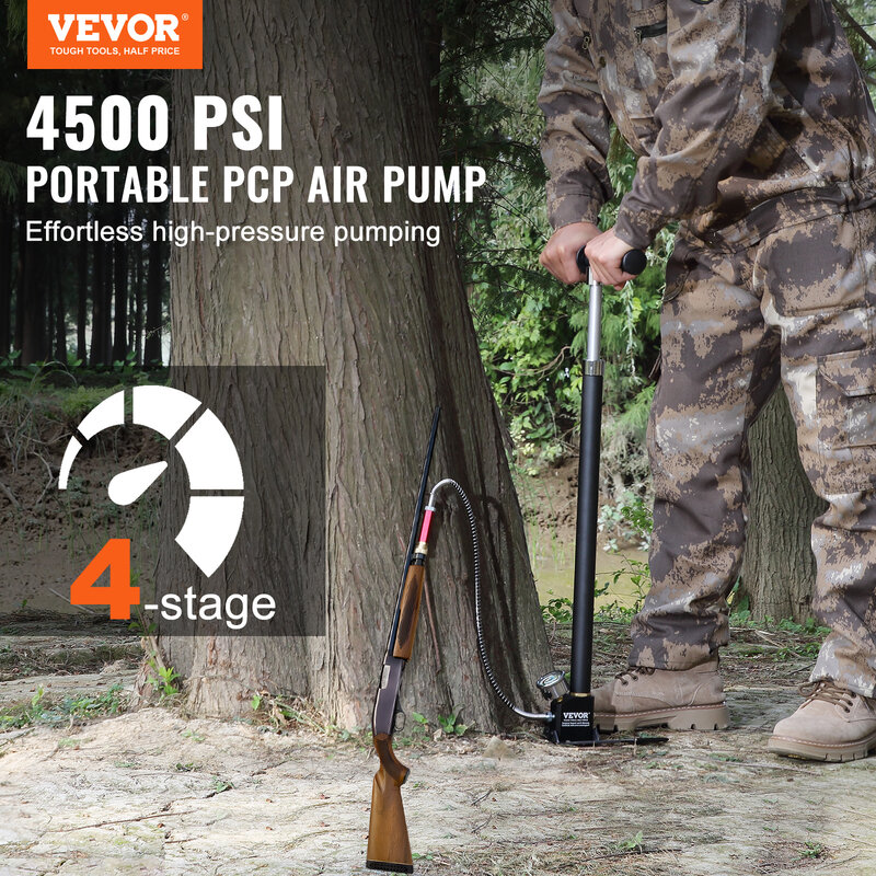 VEVOR PCP 핸드 펌프, 4 단, 30Mpa, 4500 PSI 고압 PCP 공기 소총 충전 스터럽 펌프, 오일 수분 필터 압력 게이지 포함