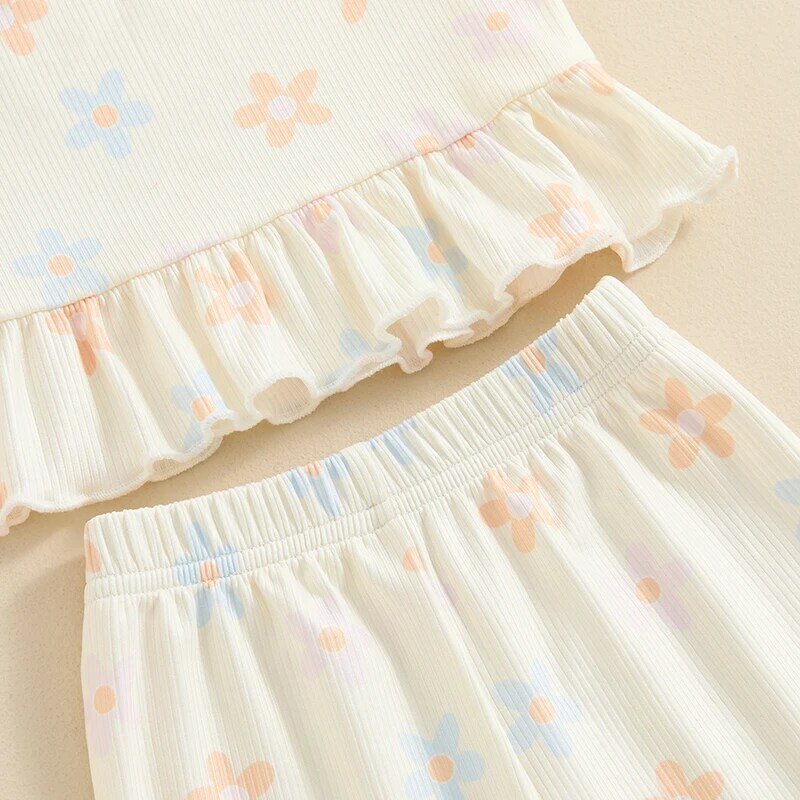 Lioraitiin 6M-4Y 2024-04-03 pakaian anak bayi perempuan Set baju kamisol tanpa lengan cetak bunga dengan celana suar pakaian musim panas
