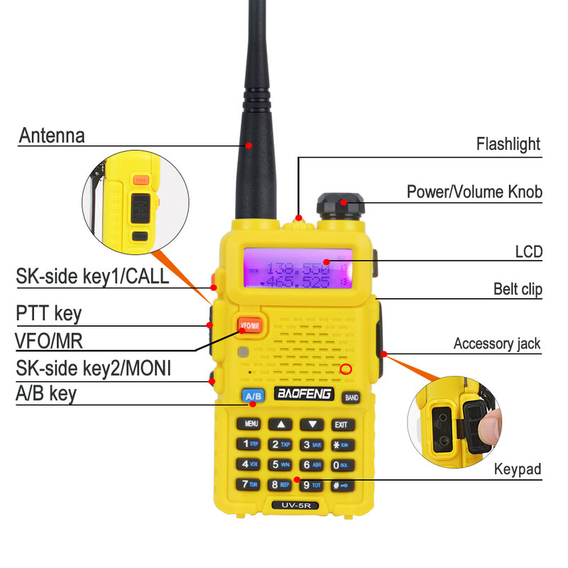 Baofeng UV-5R dual band walkie talkie vhf 136-174mhz uhf 400-520mhz 128ch 5w fm tragbares Funkgerät mit Headset