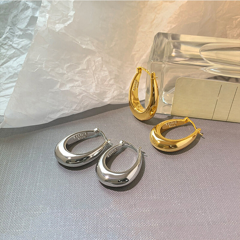 925 Perak Murni Anting-Anting Oval Antik untuk Wanita Anting-Anting Trendi Perhiasan Mencegah Alergi Aksesori Pesta Hadiah