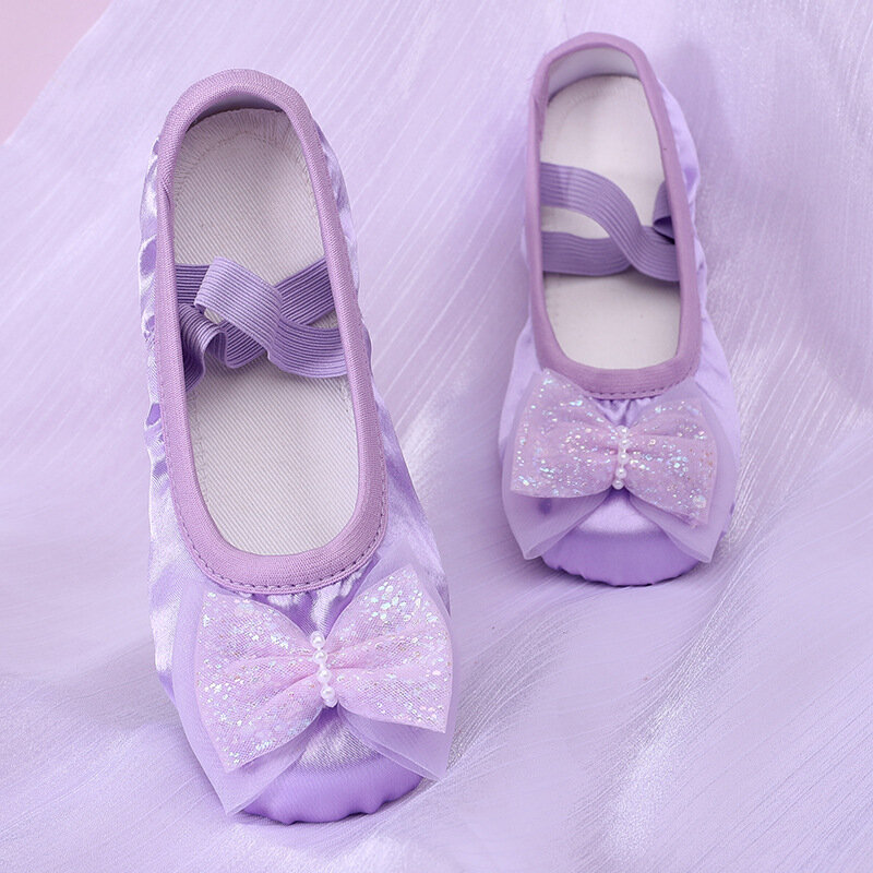 Chaussures de ballet avec nœud pour filles, chaussures de danse pour femmes, chaussures en ylène pour salle de Rh, chaussures de ballerine princesse pour dames