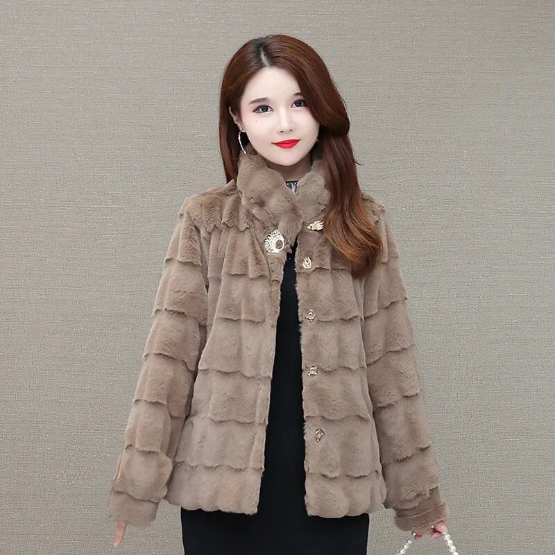 Danish Mink Fur-like Thick Coat Female Short Foreign Fashion Mother Autumn And Winter Clothes Loose Large Size Temperament Coat