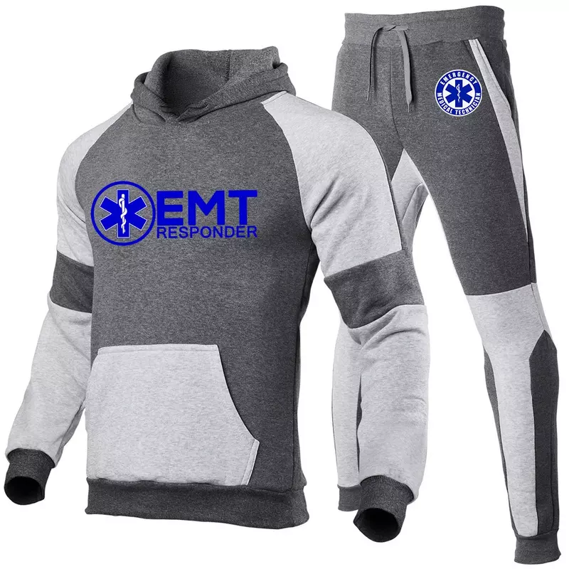 EMT paramedis darurat medis 2024 pria baru dicetak Hoodie + Celana Set 2 buah pakaian olahraga pria Tracksuit musim gugur pakaian