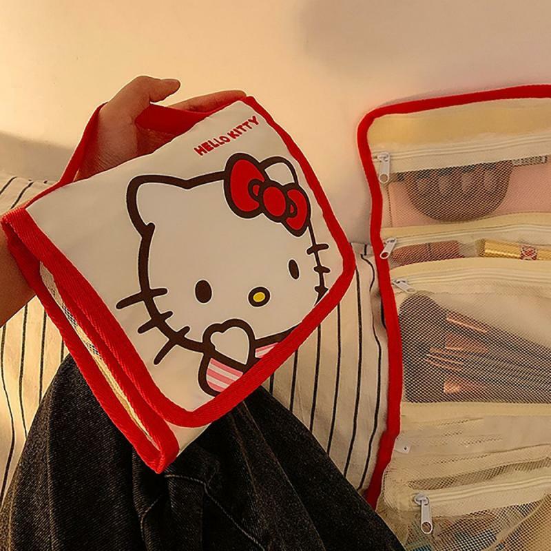 Hello Kittys-Bolsa de maquillaje Sanrios My Anime Cartoon Melody Cinnamoroll Kawaii Kuromi, bolsa de almacenamiento de lavado multifunción portátil de viaje