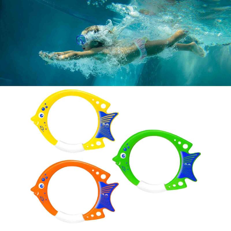3x Fish Ring Toys Fun Summer Swim Rings Training Equipment Underwater Toys for Games Water Sports Aquatic Exercise Girls Boys
