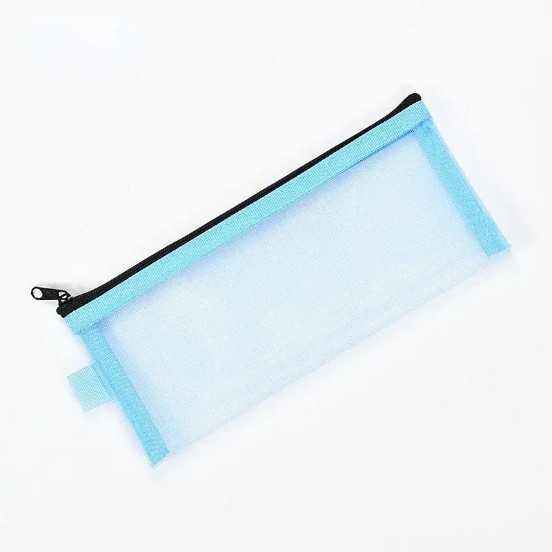 Pencil Bag Case Holder Zipper Portable Lipsticks Keys Coin Charge Cable Organizer 20.5x9cm Mesh Cosmetic Bag Nets Stationery