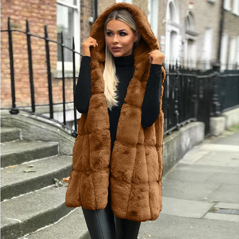 Outono inverno colete cashmere cardigan de lã de luxo casaco de pelúcia das mulheres do falso pele cor sólida casual sem mangas colete quente jaqueta