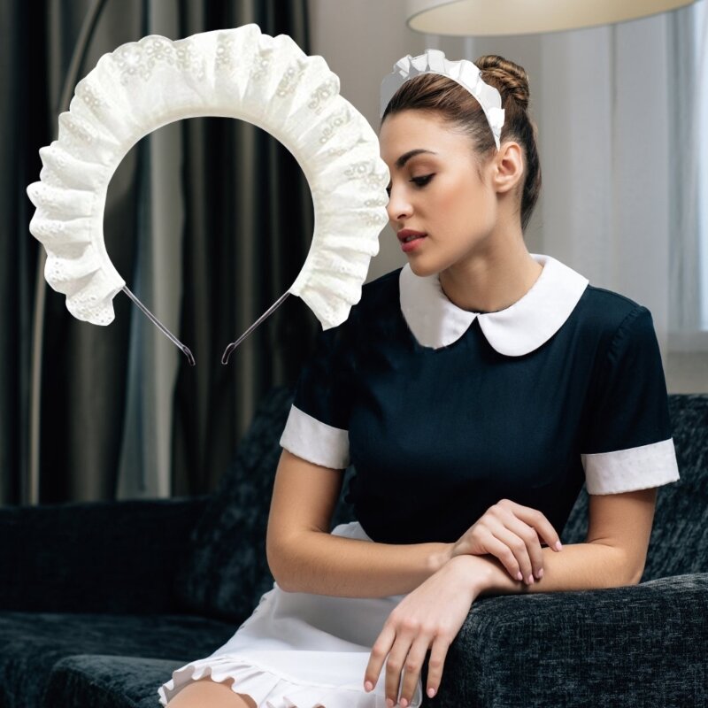 Pleated Laces Hair Hoop Women Elegant Hollow Out Pattern Makeup Headband for Girls Cosplay Maid Hair Accessories