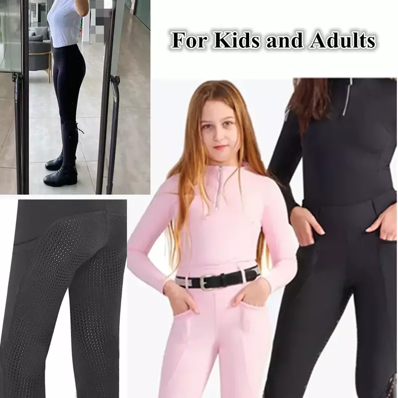 Pantalones de montar a caballo para mujer, niño y niña, calzones ecuestres de silicona, mallas ajustadas de cintura alta, equipo de ropa