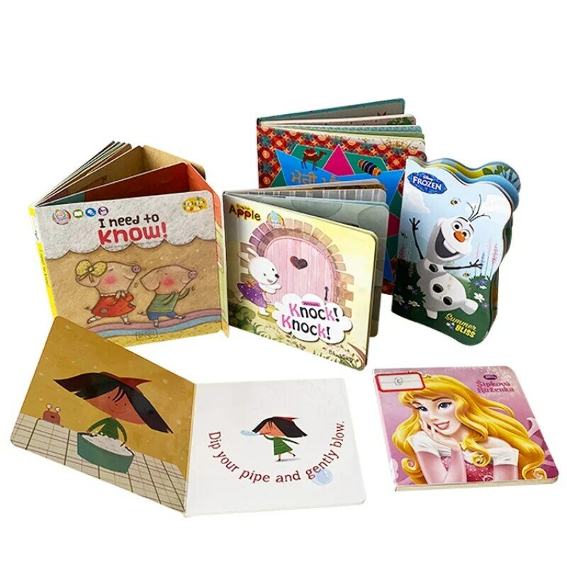 Libro de tapa dura de cartón personalizable para niños pequeños, tablero de servicio de impresión de historias, a prueba de humedad, Oem, venta al por mayor