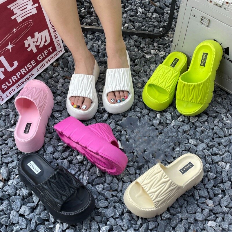 Fashion Thick Slippers Home Platform Slippers Summer Outwear Sandals Non Slip Elevated Heel Beach Summer Casual Women's Slippers