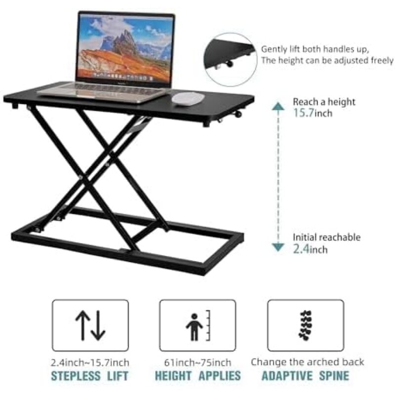 محول مكتب قائم على الطاولة ، رافع مكتب قائم ، سطح طاولة بارتفاع قابل للتعديل ، مناسب لأجهزة الكمبيوتر المحمول ، أسود غير لامع