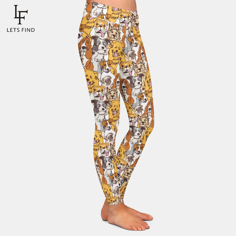 LETSFIND-Pantalones con estampado de seda de leche para mujer, mallas deportivas de cintura alta con diseño de perros, 220gsm
