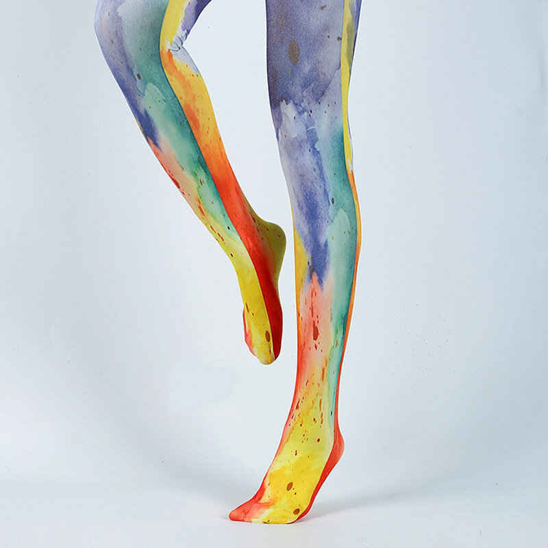 Artístico colorido blooming meia-calça moda harajuku estilo personalizado impressão na moda meias de todos os jogos meias femininas