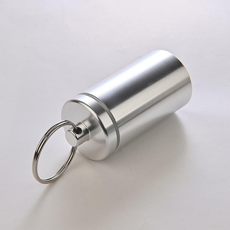 Creativo in acciaio inox bottiglia di medicina portachiavi caso contenitore supporto impermeabile portapillole in alluminio strumenti di campeggio all'aperto