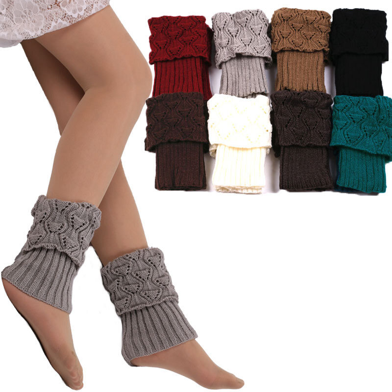 Aquecedores de pernas curtas tricotados para mulheres, meias quentes, punhos de bota, cobertores de bota, meias, meias, crochê, sólido, inverno, 1 par