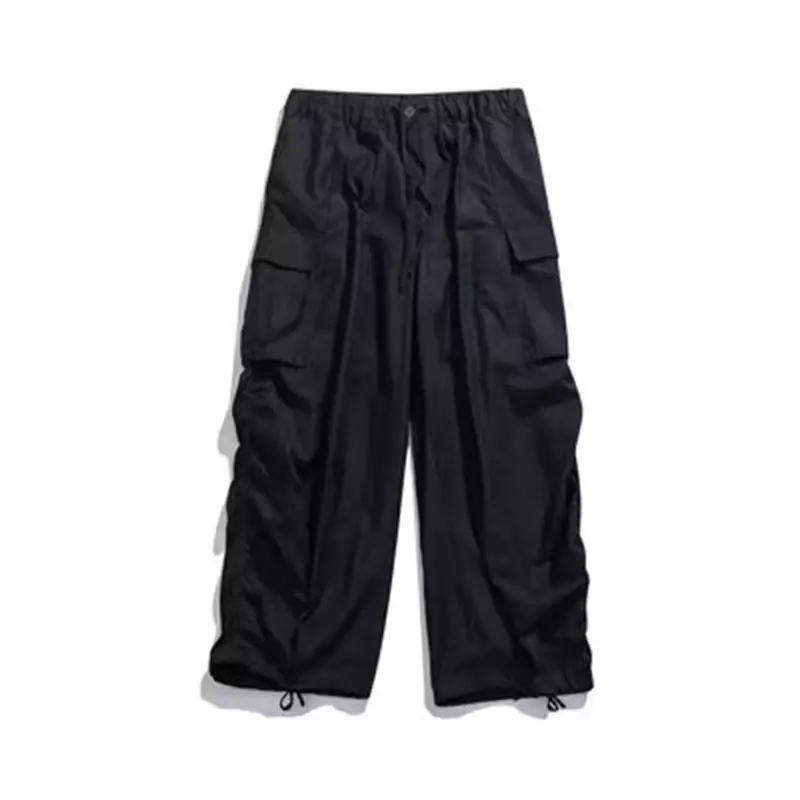 Multi-Pocket Cargo Pants Men's Casual Solid Colour Straight  Baggy Wide-leg Cropped Pants Men Ankle-length Pants