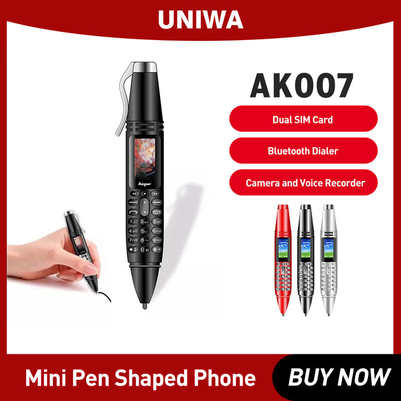 Uniwa Ak007 Mobiele Telefoon 0.96 "Scherm Dual Sim Pen Gevormd 2G Gsm Gsm Mobiele Telefoon Dialer Magische Stem Mp3 Fm Voice Recorde